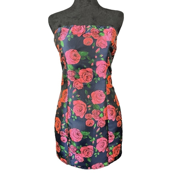 Lulus Bloom to Perfection Strapless Floral Jacquard Mini Dress Women's Size S - Picture 1 of 8